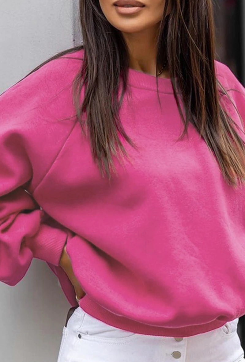 New pink cotton warm casual women sweatshirt oversized sweater basic jumper