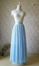 Light Blue Long Tulle Skirt Floor Length Blue Wedding Tulle Skirt Plus Size