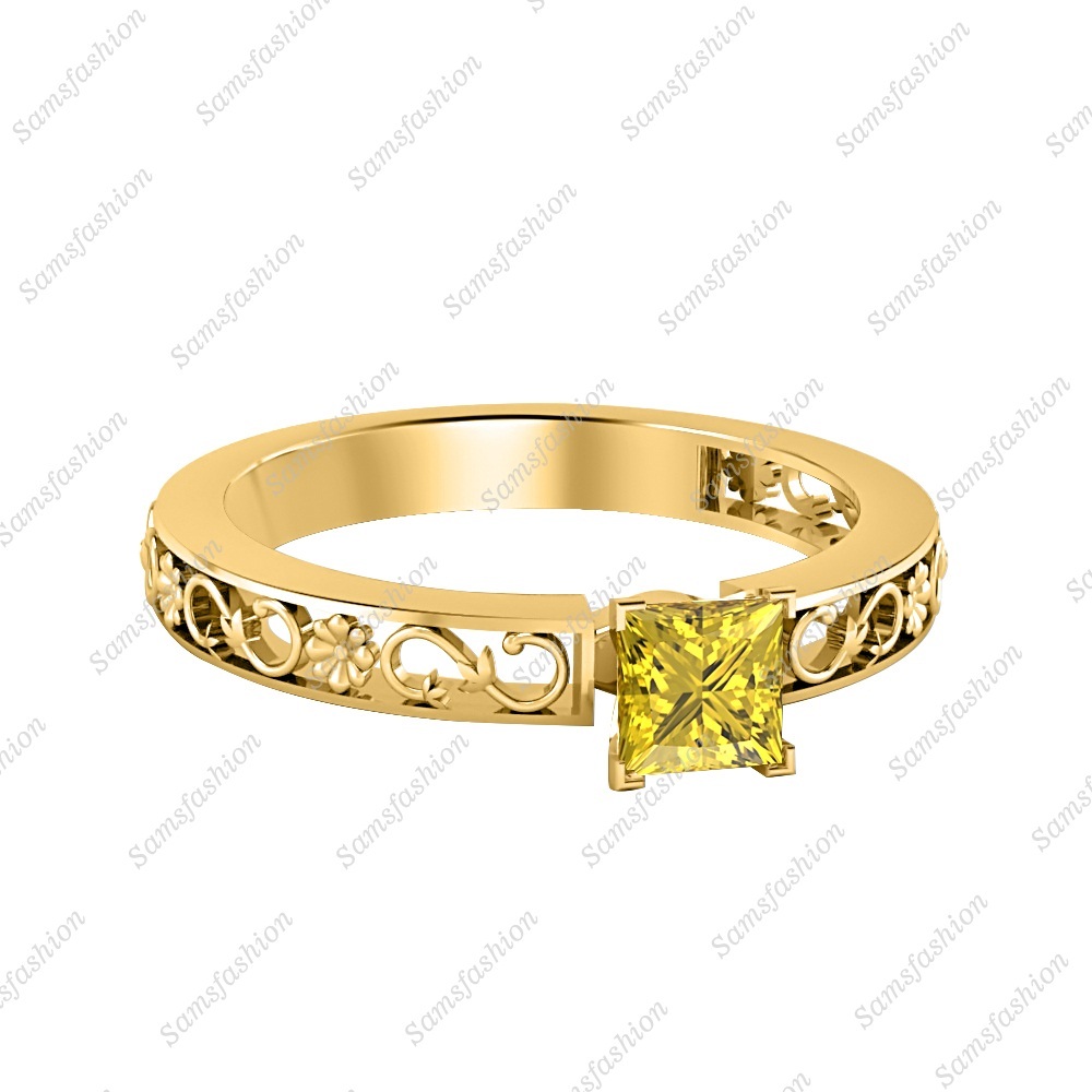 Women's Solitaire Princess Yellow Sapphire 14k Yellow Gold Over Engagement Ring