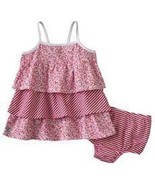 Girls Dress &amp; Bloomers Chaps 2 Pc Red White Floral Striped Summer Tiered... - $19.80