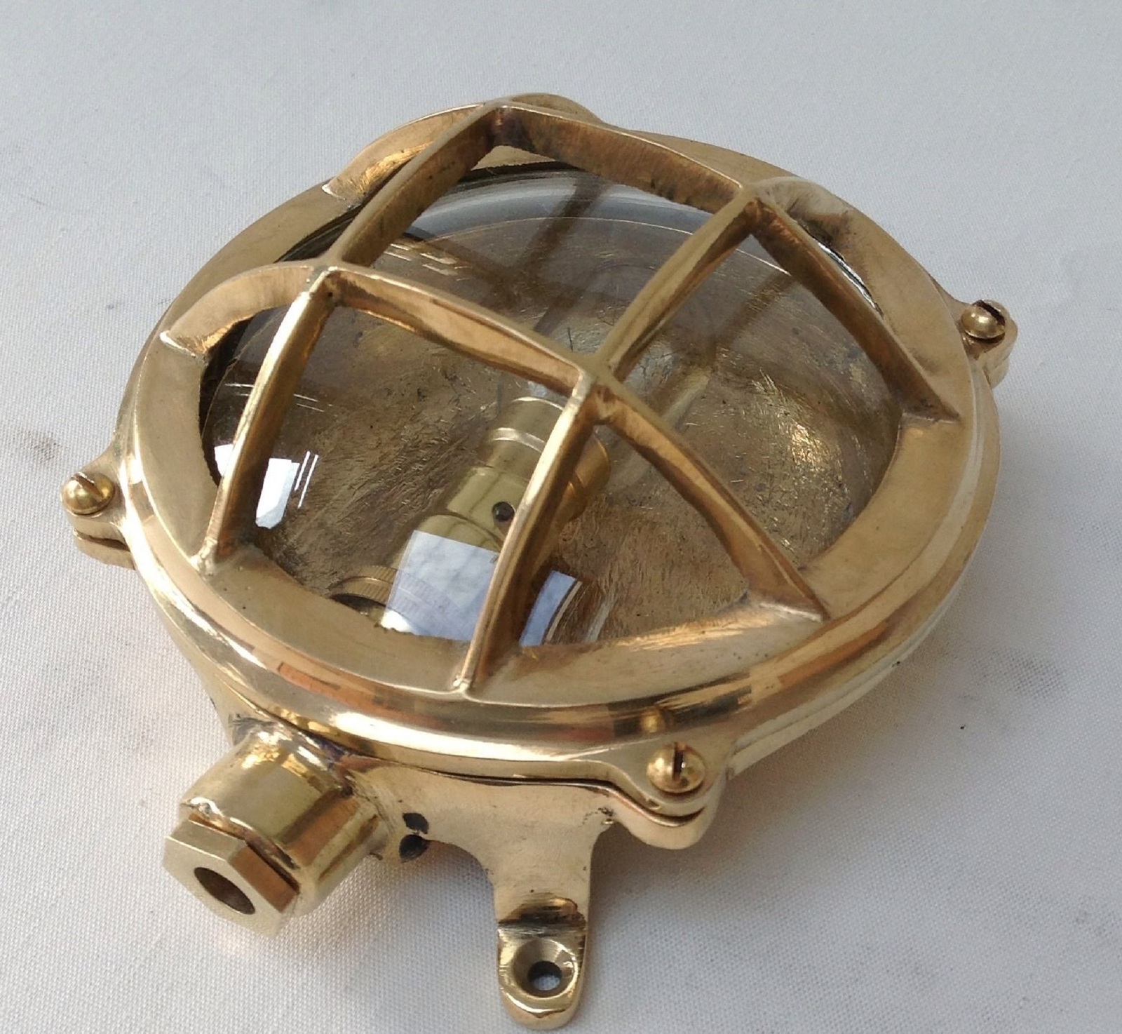 Maritime Theme Small Solid Brass Bulkhead Turtle Style Antique Wall Deck Light