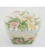 Shafford Porcelain Trinket Box Hinged Lid Floral Lilies Hexagonal Made J... - $13.36
