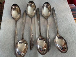 6 Oval Soup Table Spoons 1948 BRITTANY ROSE Oneida Wm A Rogers Silverplate - $19.99