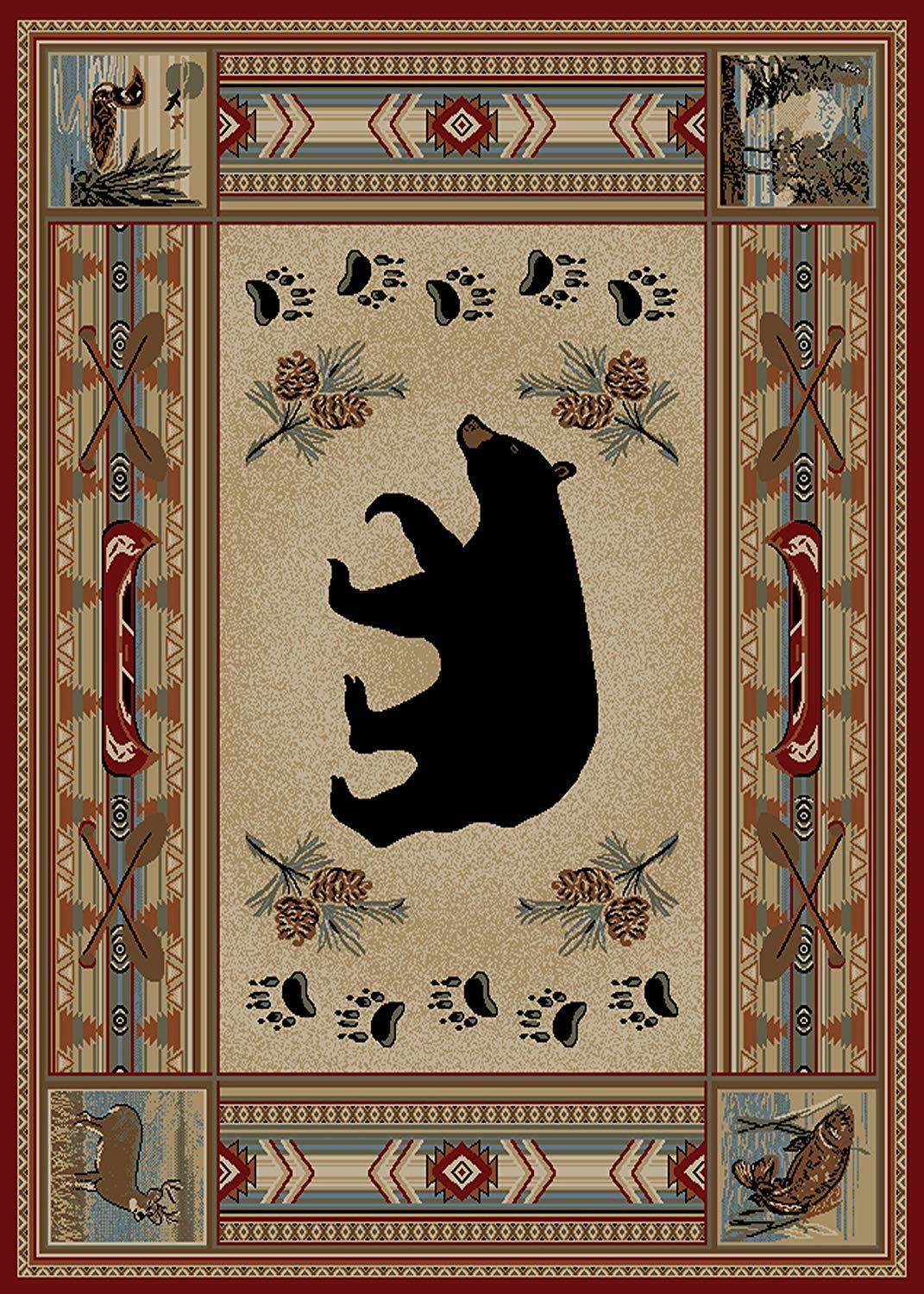 Rustic Lodge Bear Moose Red 5x7 Area Rug, 5'3x7'3 Area Rugs