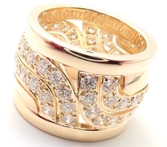 Authentic! Cartier 18k Yellow Gold Diamond Wide Band Ring Size 51 US 5 3/4 - $10,447.50