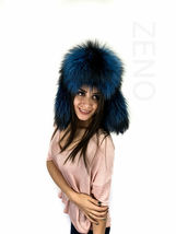 Silver Fox Fur Hat With Leather Trapper Hat Saga Furs Blue Color Ushanka Hat image 5
