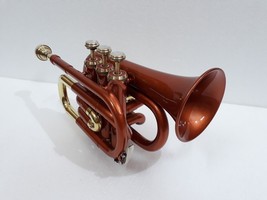 POCKET TRUMPET Bb PITCH COPPER LACQUERED WITH FREE HARD CASE + MOUTHPIECE  - $127.00