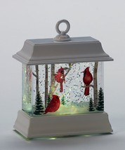 Small LED Water Lantern Cardinals Tree Scene with Glitter 4.5" High Resin Glass image 2