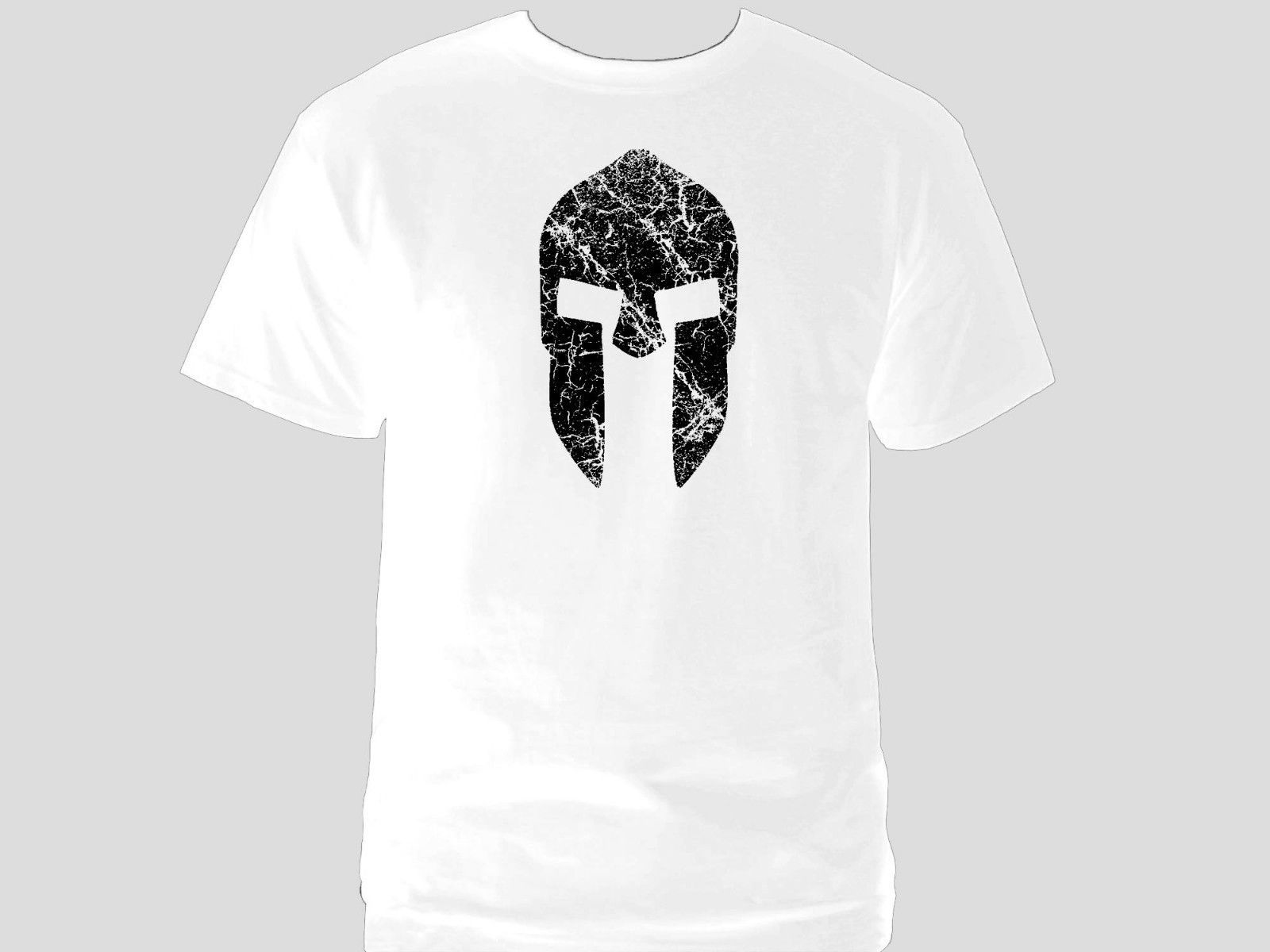 Spartan Warrior Helmet distressed look customized white graphic top t