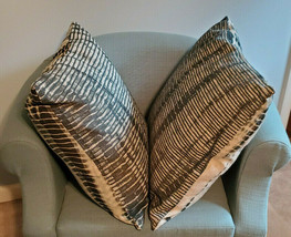 Villa by Classic Home Set of 2 Natural &amp; Dark Teal Blue 21&quot; x 21&quot; Pillow... - $99.00