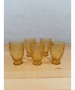 Vintage Amber Cordial Juice Glasses Textured Fruit Grapes Pear Apple Set... - $17.99