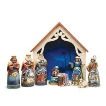 Jim Shore Deluxe Mini Nativity 9 Piece Set With 9.75" High Stable Christmas 