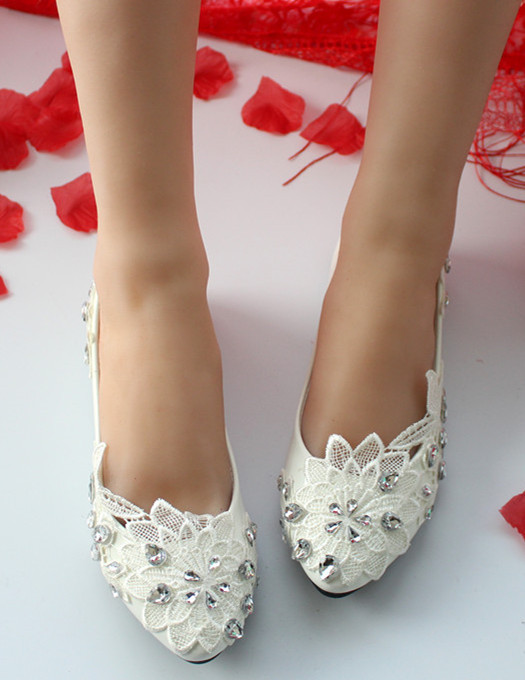 Wedding White Flats Vegan Shoes Embellished Bridal Shoes UK Size 2,3,4,5,6,7,8