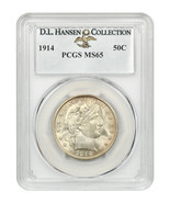 1914 50c PCGS MS65 ex: D.L. Hansen - Lowest Mintage Barber Half - £6,340.94 GBP