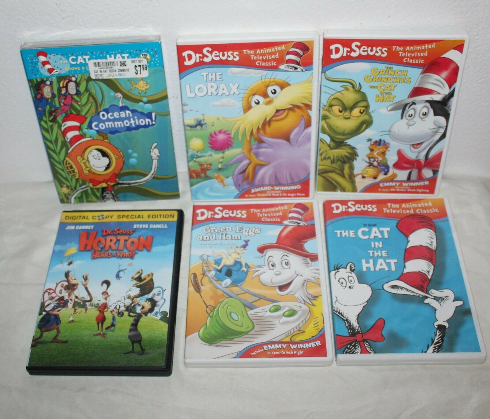 Dr. Seuss 6 (Six) DVD's Cat in the Hat, The Lorax, Green Eggs and Ham ...
