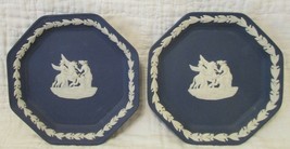 Vintage Two Wedgwood Bas Relief White on Blue Women and Pegasus Octagon Plates - $19.80