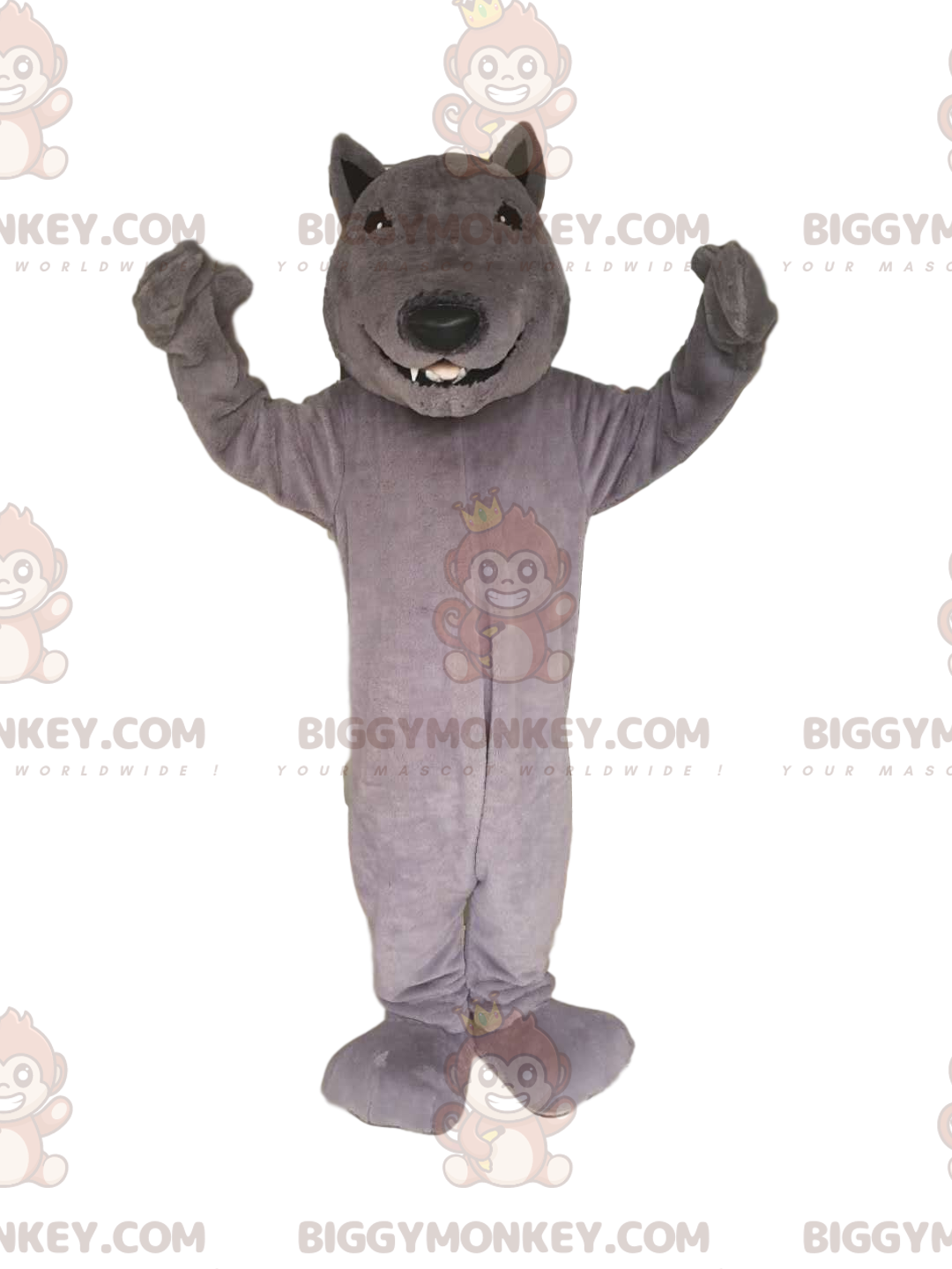 Smiling Gray Wolf BIGGYMONKEY™ Mascot Costume. wolf costume Specialty