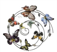Butterfly Wall Plaque 3D Sculpted Circular Metal 27" Garden Home Flowers Summer