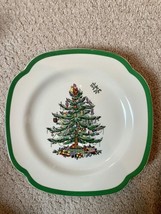 Spode Christmas Tree China With Green Trim Set of 6 Square Salad Plates - $405.89