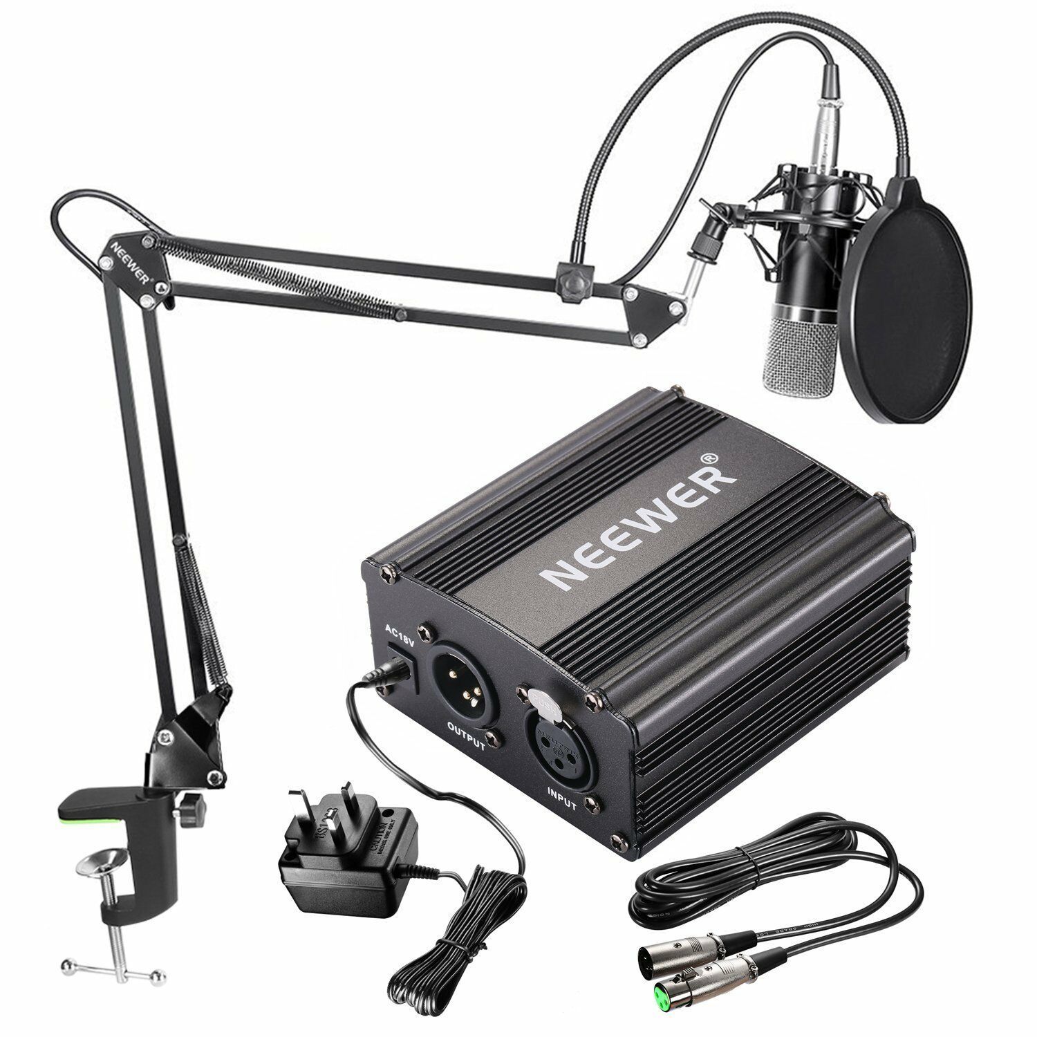 Neewer NW-700 Condenser Microphone Kit - Black Mic, Black 48V Phantom ...