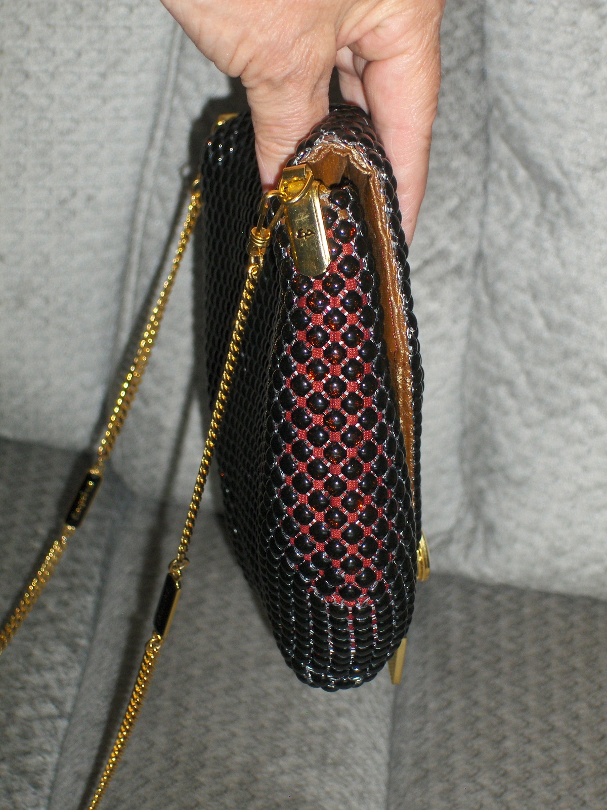 Esquire Collection Shoulder Bag Metallic Bead Purse Red Handbag Tote Sparkle Women