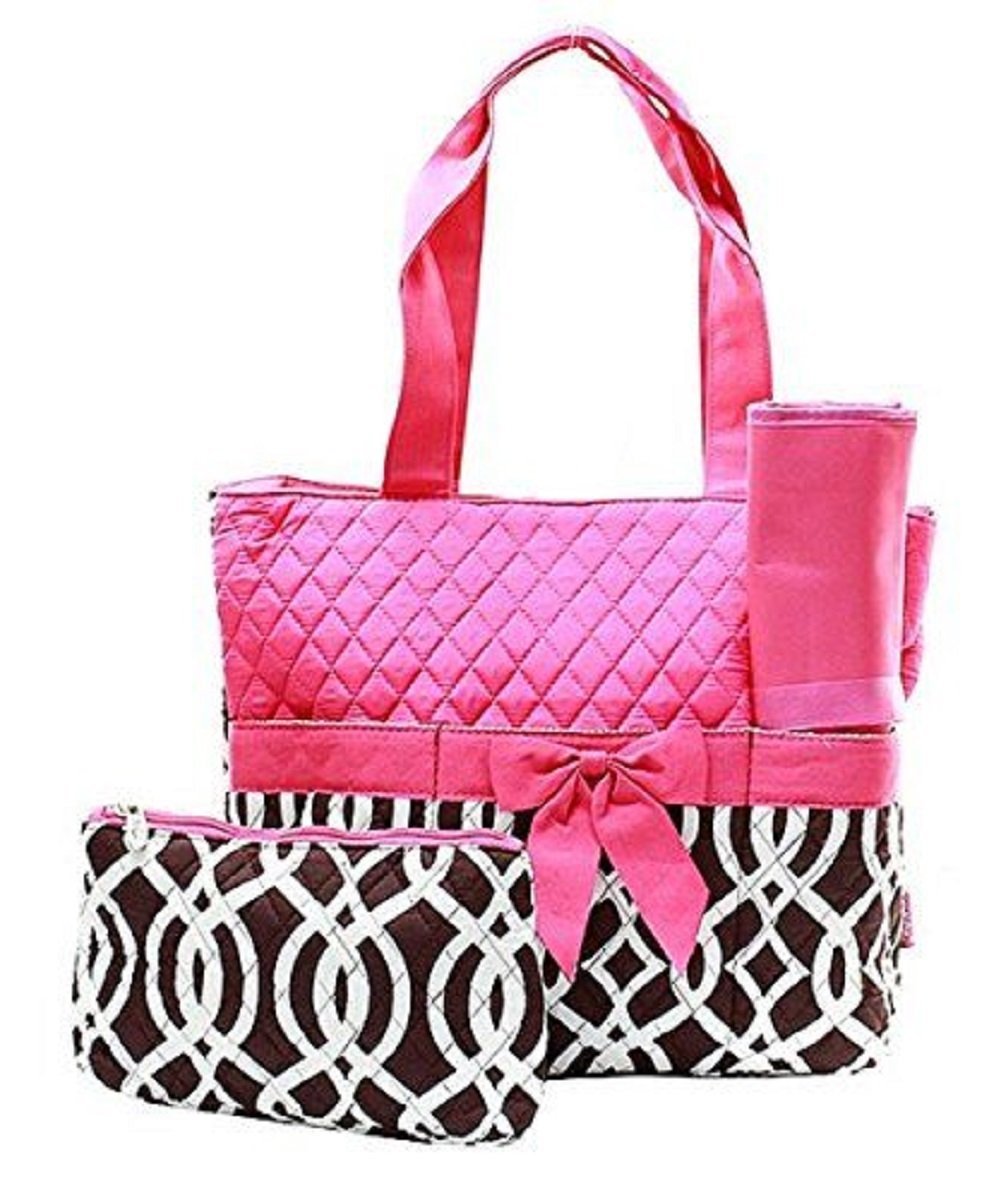 Quilted Vine 3pc Diaper Bag Set Pink & Brown - Fashion