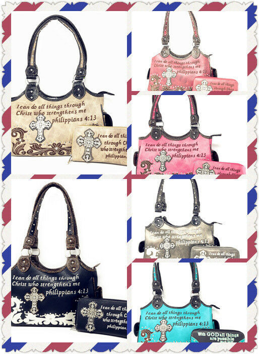 Bible Verse Concealed Carry Western Handbag With Matching Wallet in 6 colors
