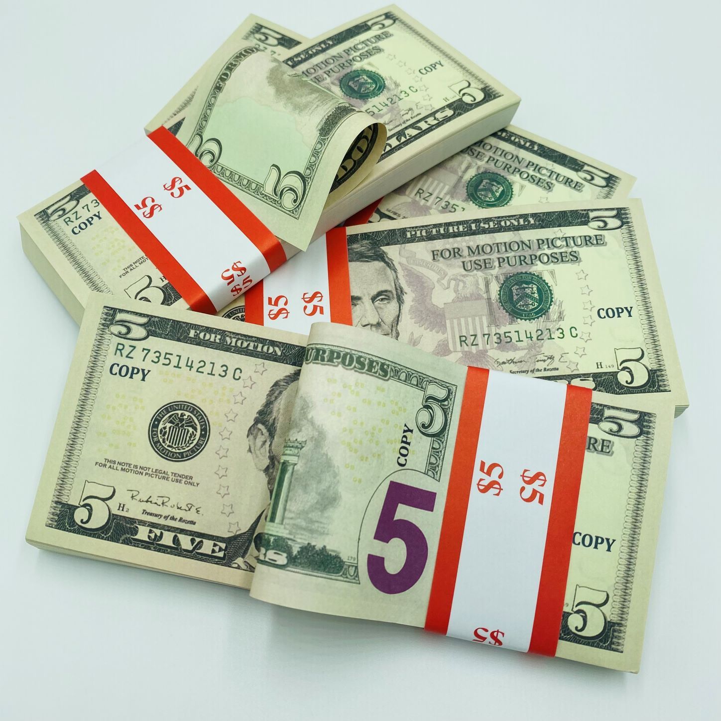 100 Pcs $5 Prop Money Double Sided Full Print Realistic That looks Real ...
