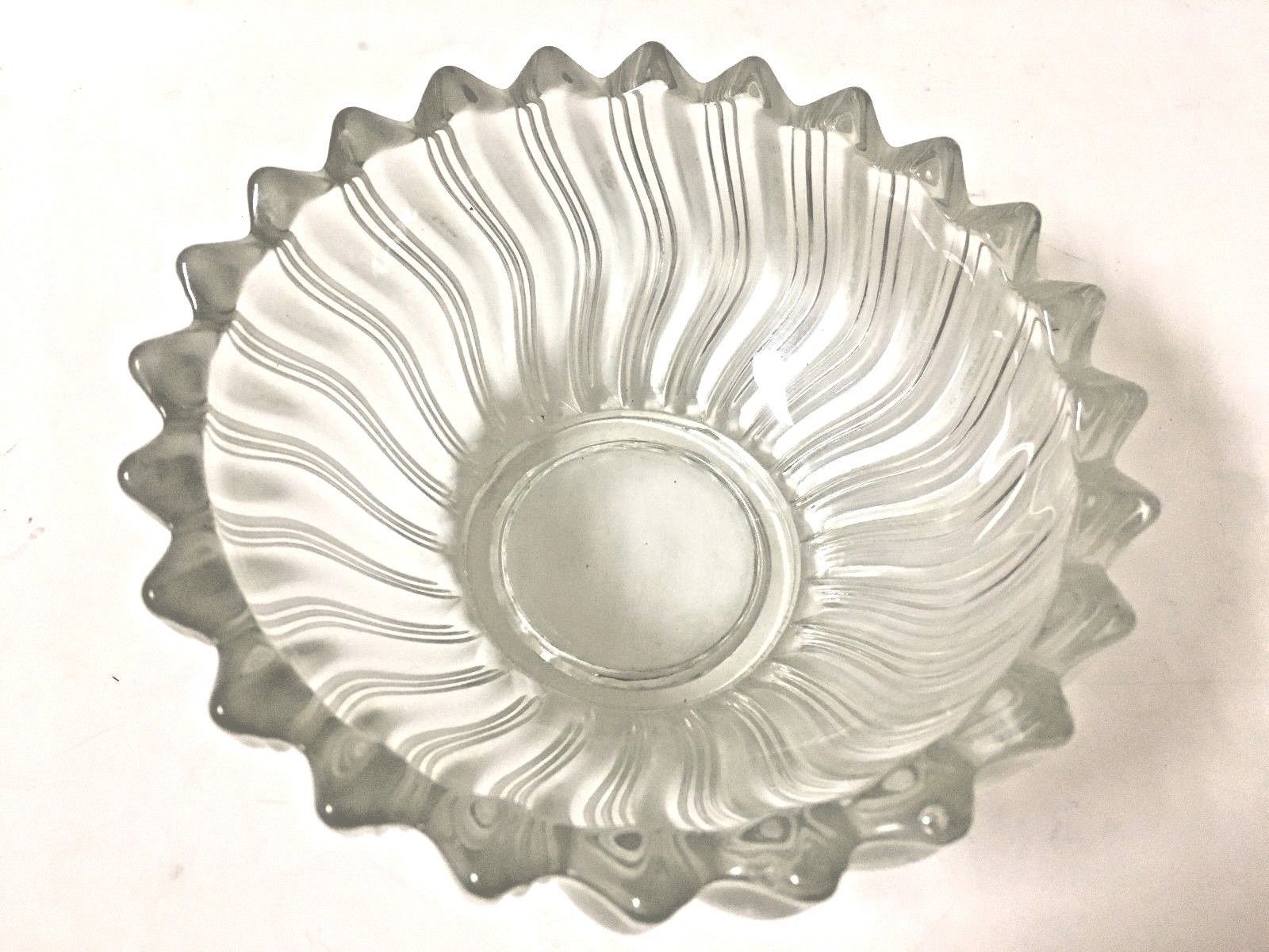 2 Dinner Serving Bowl Plate Clear Glass Scalloped Edge Swirl Design