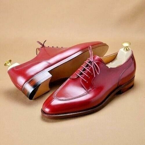 Men's Red Maroon Oxford Lace Up Formal Party Dress Real Leather Handmade Shoes