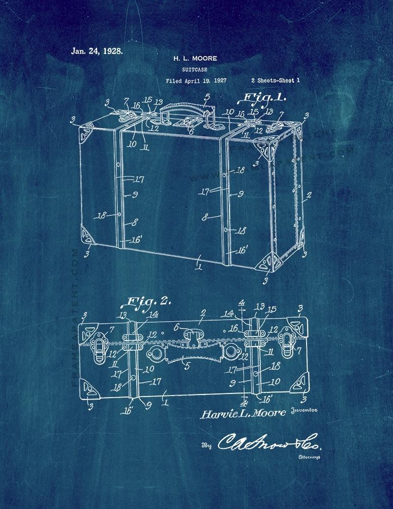 Suitcase Patent Print - Midnight Blue