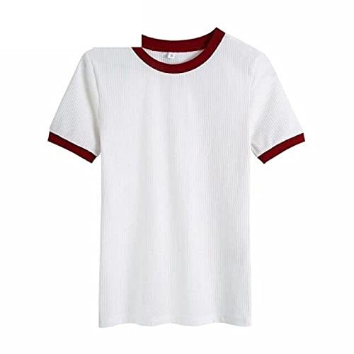 2021 Basic O Neck Short Sleeve Casual Slim T-Shirt Female Black White Patchwork
