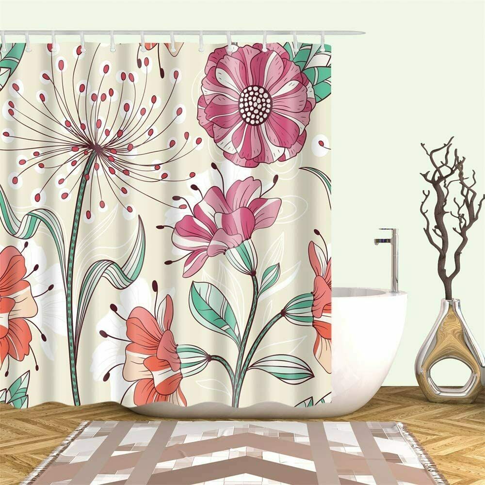 Muted Colorful Dandelion Floral Farmhouse Beautiful Fabric Shower
