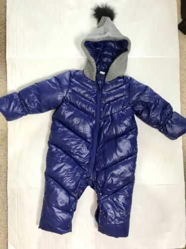 Primary image for Toddler Baby Snowsuit Puffer Romper Winter Hooded Jumpsuit Navy Snap Bottoms