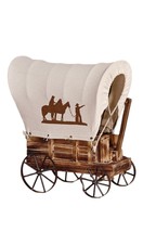 Covered Wagon Western Table Lamp Country Iron Fir Wood 13.4" High Cowboy1800's