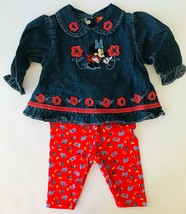 Disney Baby Girl Top &amp; Pants Minnie Mouse Denim + Embroidery Appliqués T... - $27.51