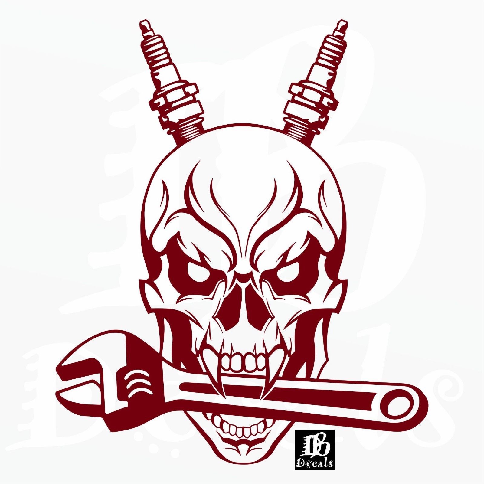 Auto Mechanic Skull Spark Plug Wrench Tools Garage Shop Vinyl Decal