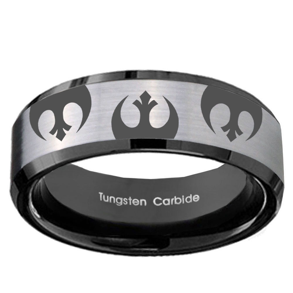 Star Wars Rebel Alliance 8mm Black Beveled Tungsten Ring - Bands ...