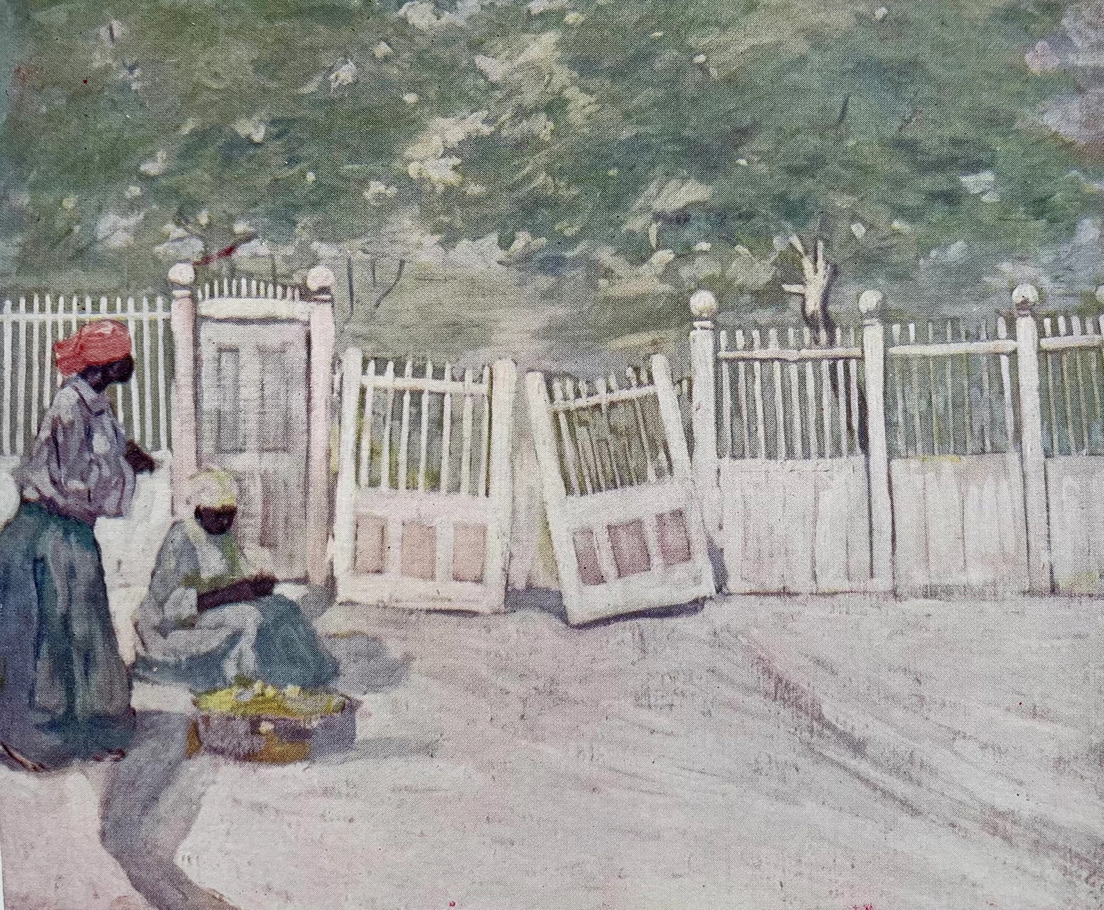 Jamaican Street 1905 Antique Kingston Gate Lithograph, Vintage Jamaica