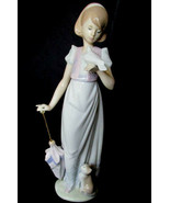 NEW LLADRO SUMMER STROLL #7611 GIRL W/ UMBRELLA DOVE BIRD CAT FIGURINE 9... - $98.99