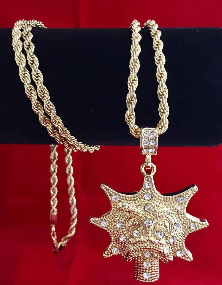 14K GP Gold Hip Hop Chief Keef Star Sun Glo Gang Pendant Necklace w ...