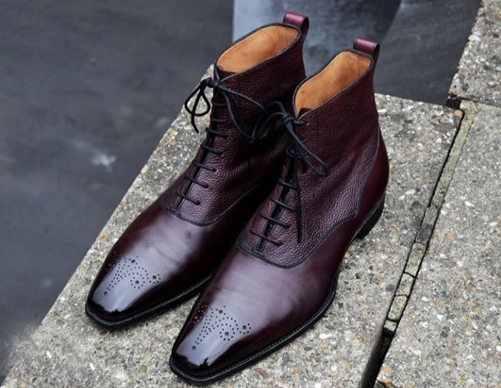 Men Boots High Ankle Burgundy Premium Quality Leather Brogue Toe Laceup Handmade
