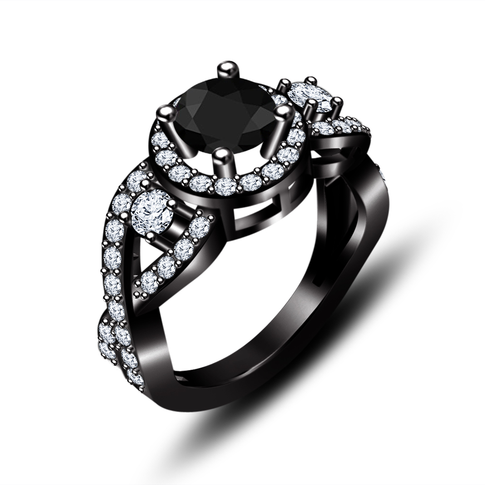 Black Rhodium Plated 925 Silver Round Cut Diamond Infinity Style