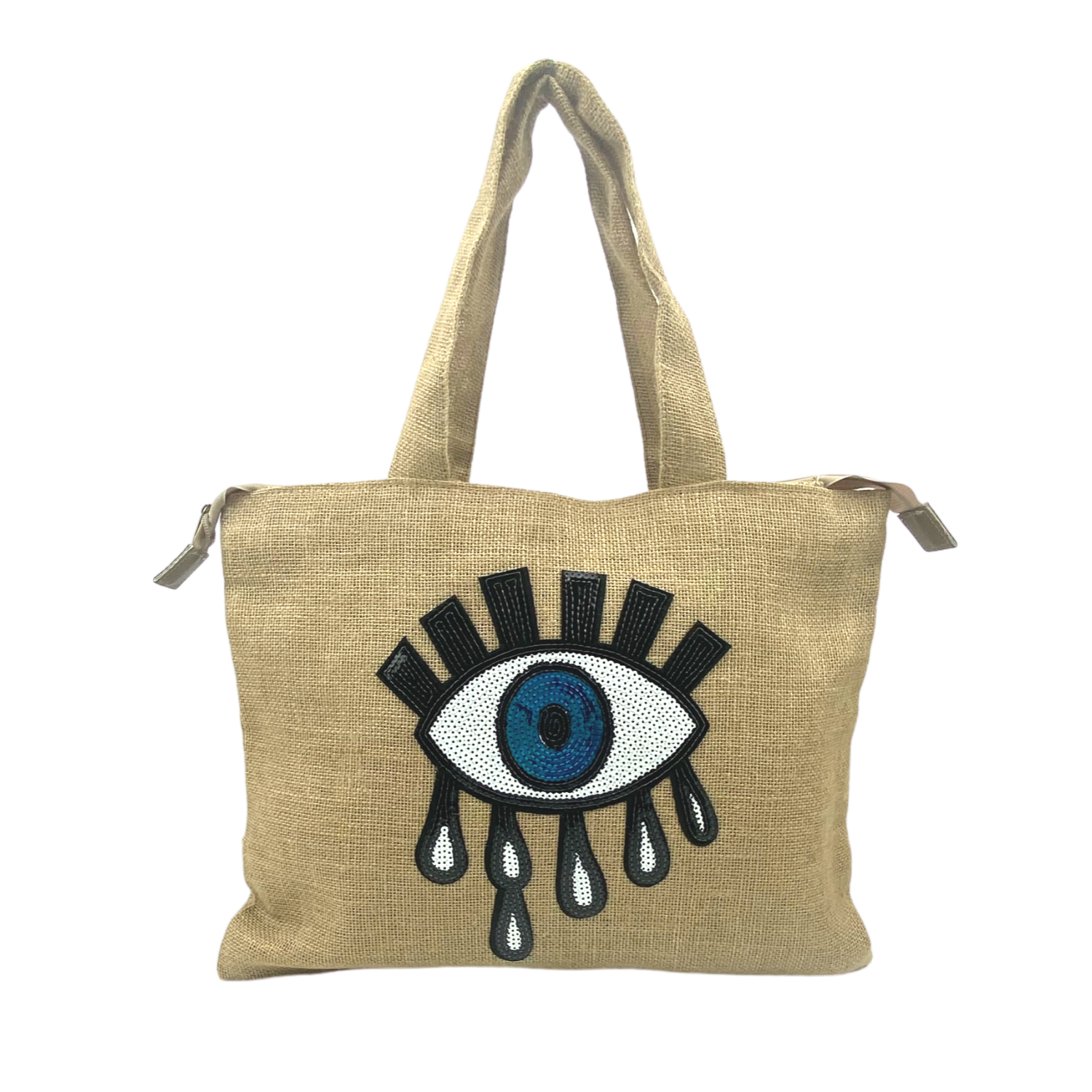 Tear Eye Tote Naturel Jute Burlap Women Bags