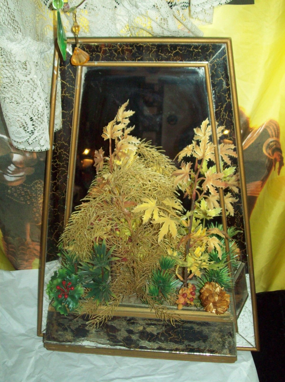 ANTIQUE VINTAGE GOLD VEIN MIRROR PLANTER BOX WALL SHELF MID CENTURY