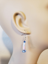 blue pink bead drop earrings dangles glass plastic simple handmade jewelry - $2.30