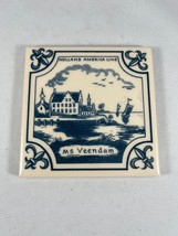 Vintage Holland America Line MS Veendam Ceramic Coaster Trivet Delft Blu... - $4.70