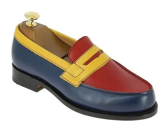 Men's Multi Color Penny Loafer Slip On Vintage Leather Black Sole Shoes ...