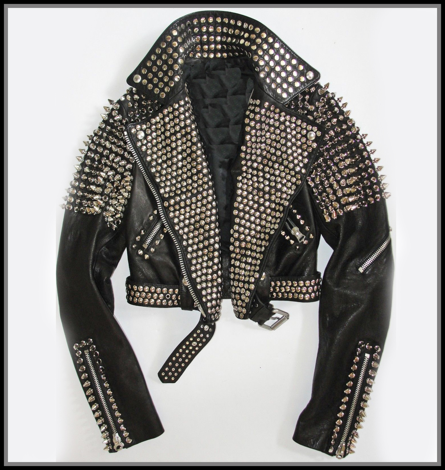 Handmade Men Black Leather Rock Punk Style Studded Biker jacket ...