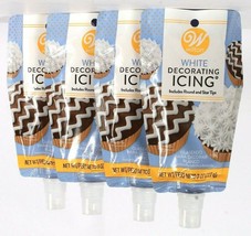 4 Count Wilton 8 Oz White Decorating Icing Includes Round & Star Tips 150 Cals